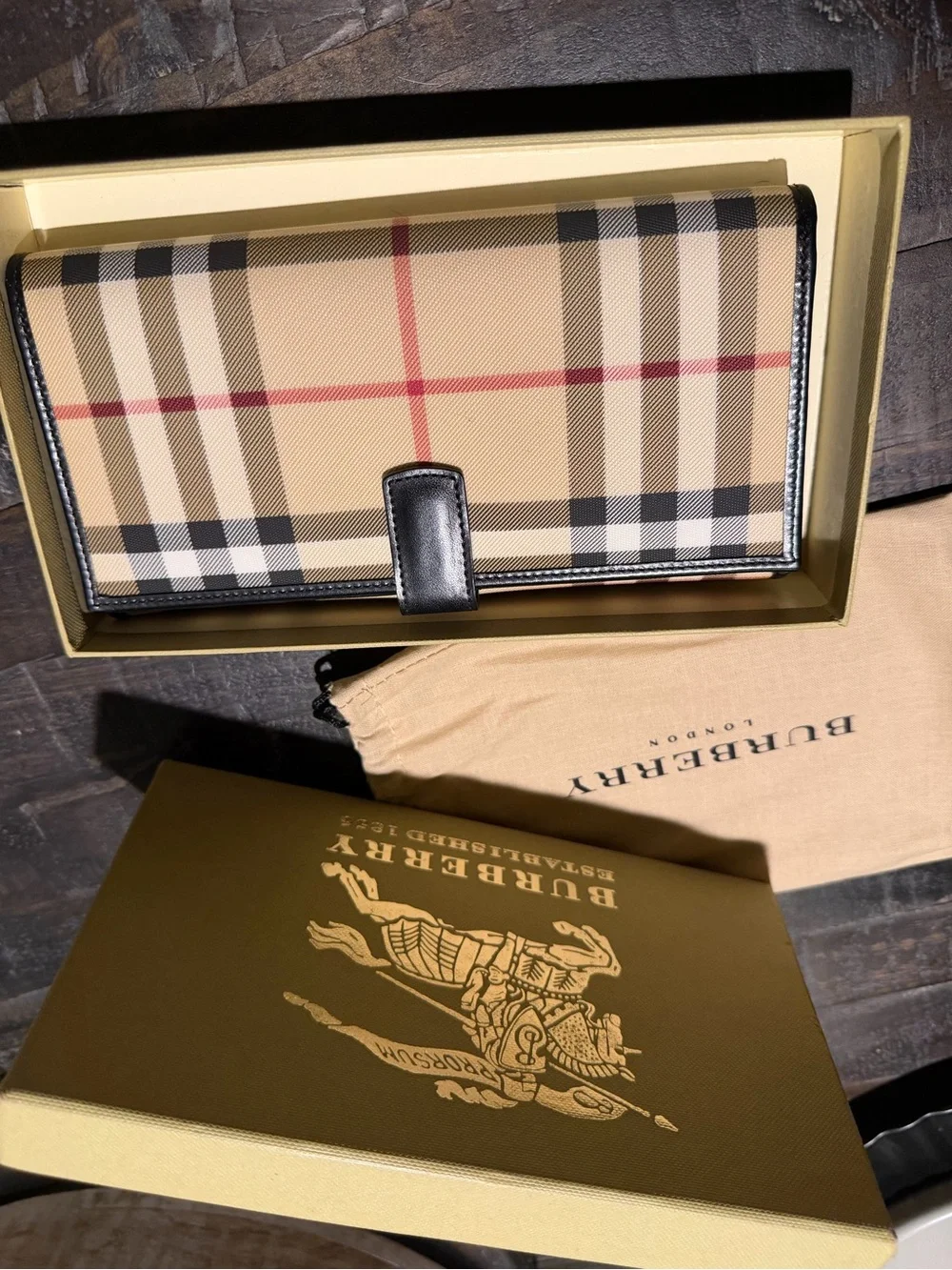 Burberry London Nova Check Continental Long Wallet Black Leather